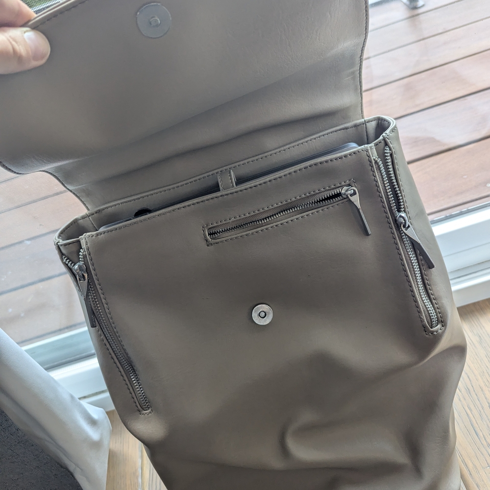 Gray Leather Backpack, Fits Laptop - image 2